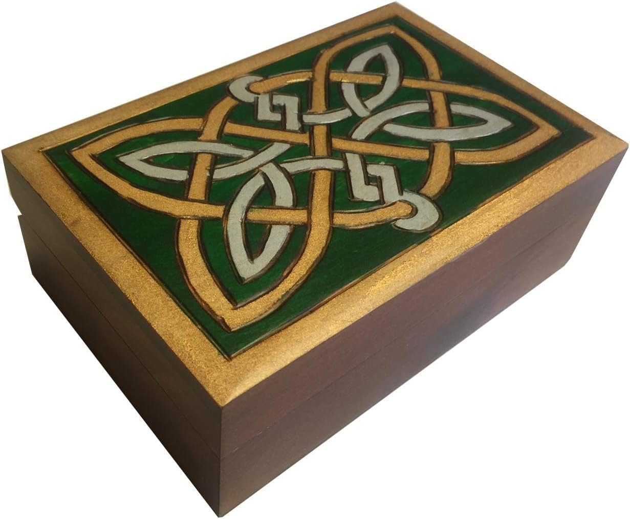 Celtic Gold Knotwork Wood Box Handmade Jewelry Box Linden Wood Keepsake Made in Poland