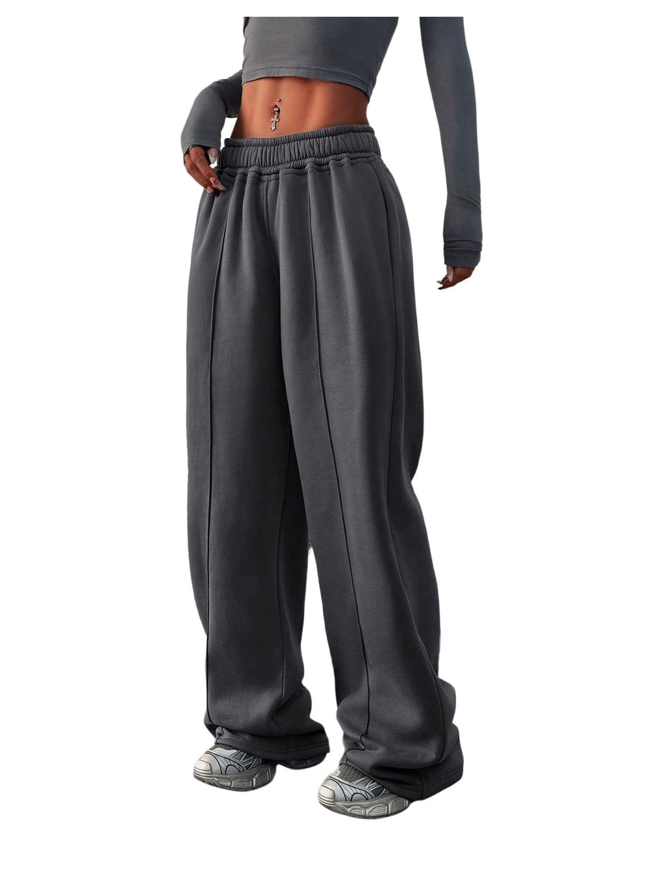 GORGLITTER Women's Wide Leg Joggers Sweatpants Baggy Y2k Elastic Waist Straight Leg Flared Loose Track Pants Bottoms