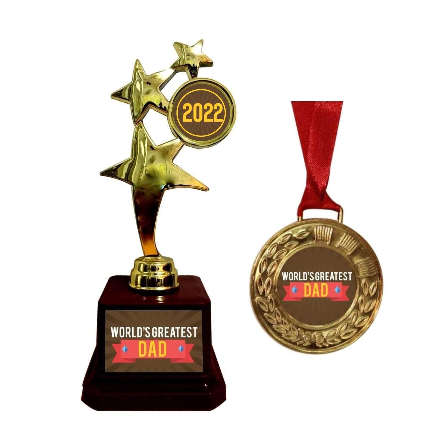 Yaya Cafe Worlds Greatest Dad 2020 Star Trophy Award and Medal Combo - Golden (B07SNNYBH3) Amazon Price History, Amazon Price Tracker