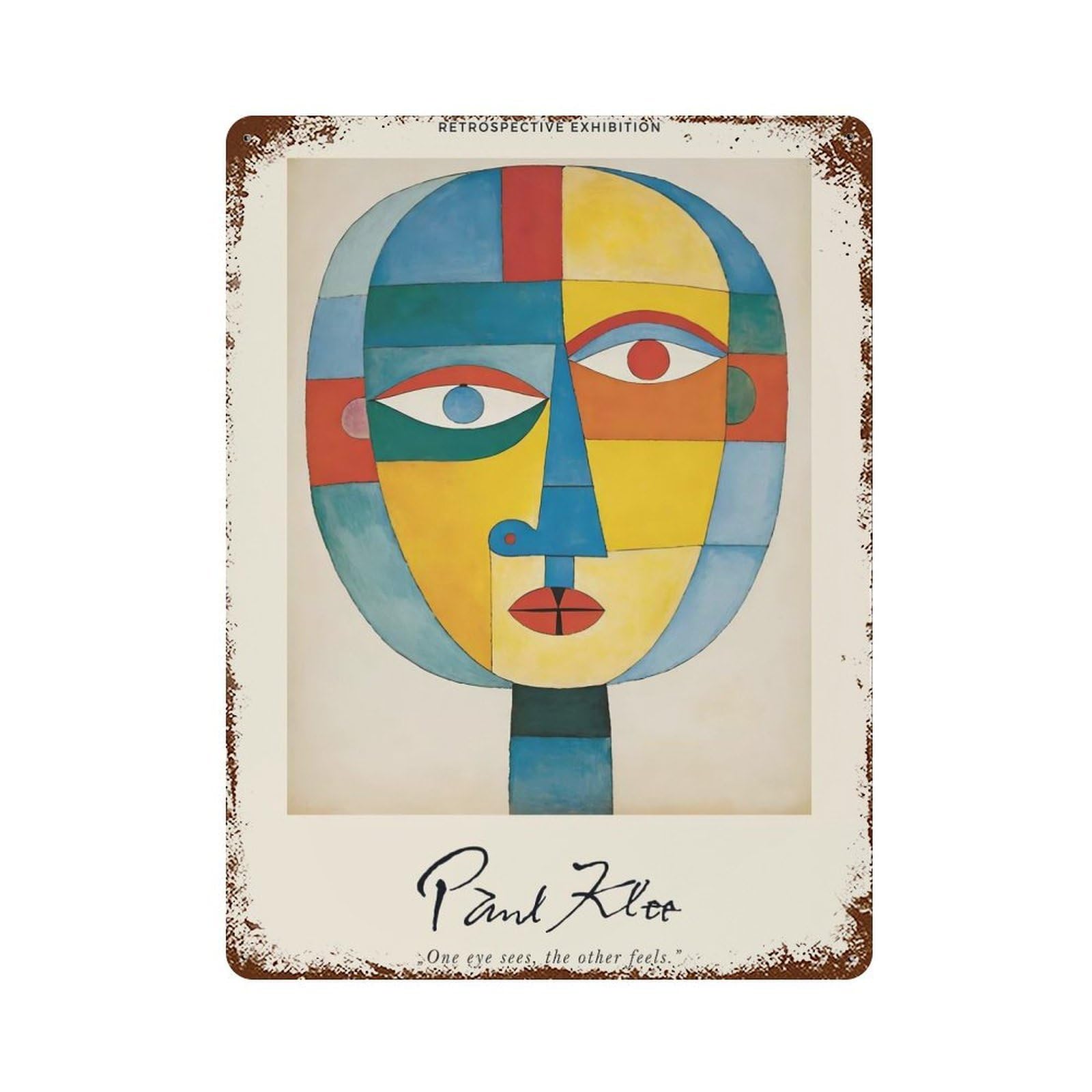 Paul Klee Face Vintage Metal Tin Sign 15.7"x11.8", Rustic Home Decor for Garage, Bar And Workshop Decor