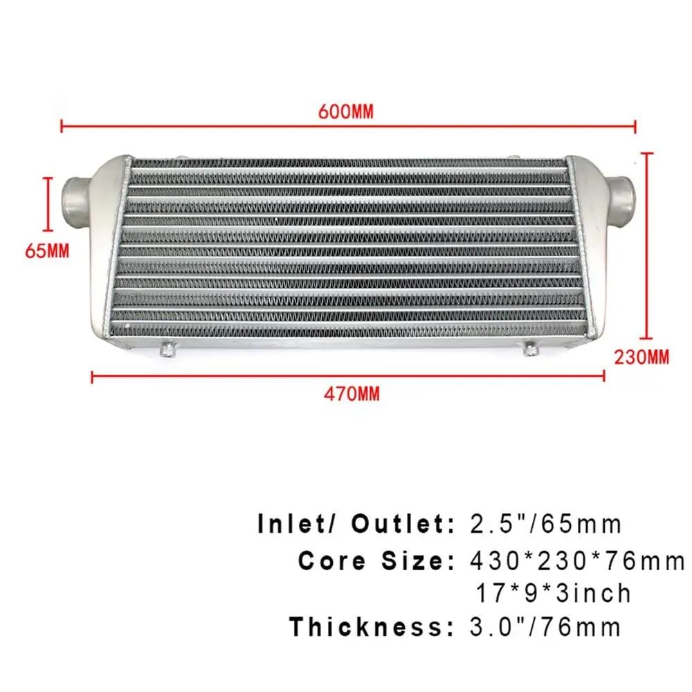 Wentylatory chłodnicy silnika samochodowego Chłodnica uniwersalna 65 mm, intercooler, 430 x 230 76, turbodoładowany, wlot zimnego powietrza, aluminiowy układ chłodzenia, 2,5 cala chłodzenia silnika