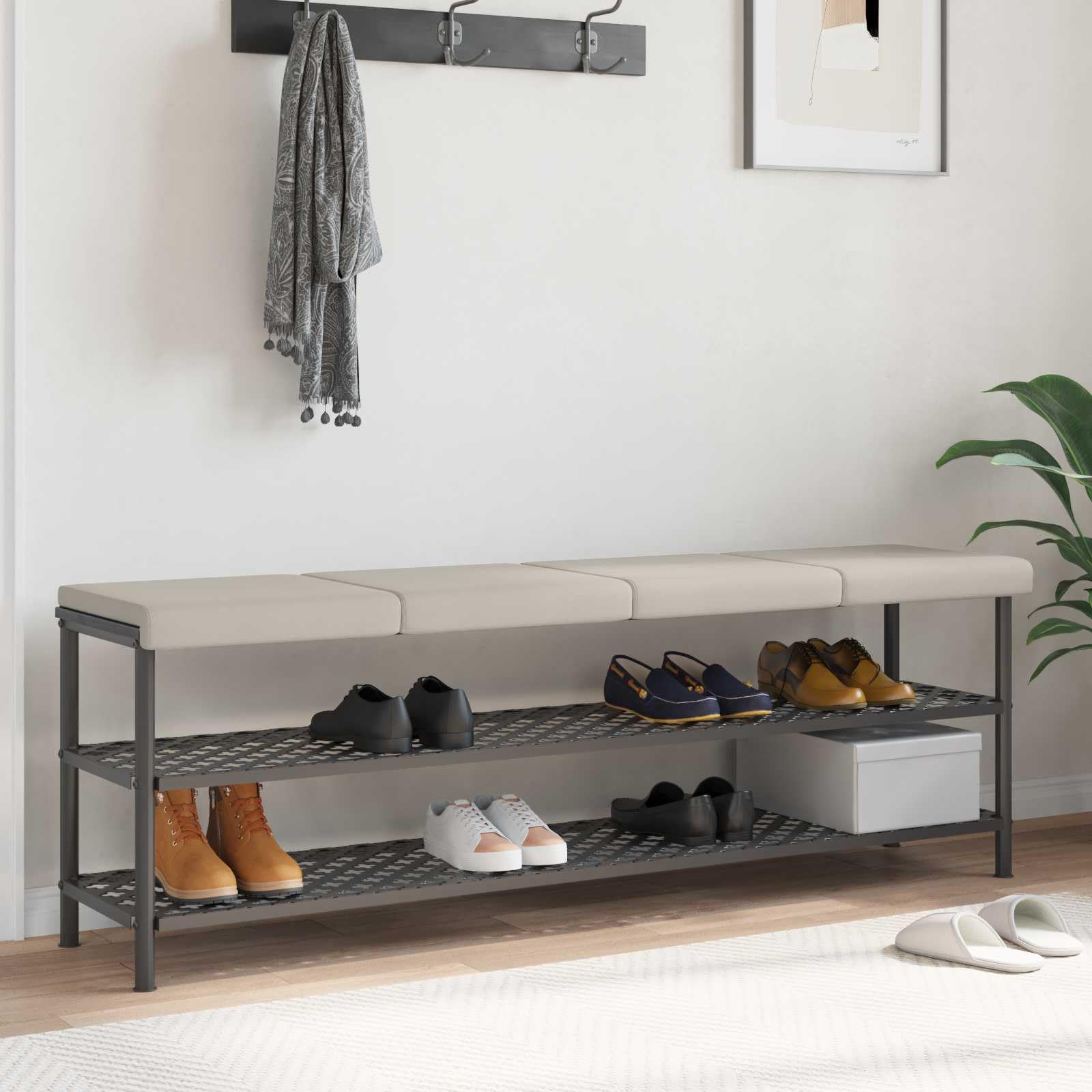 Fengshui Bankkissen 4er Set Struktursamt Hafer 35 cm | Rutschfeste Unterseite, Schaumstofffüllung, Holzwerkstoffrahmen, pflegeleicht mit feuchtem Tuch