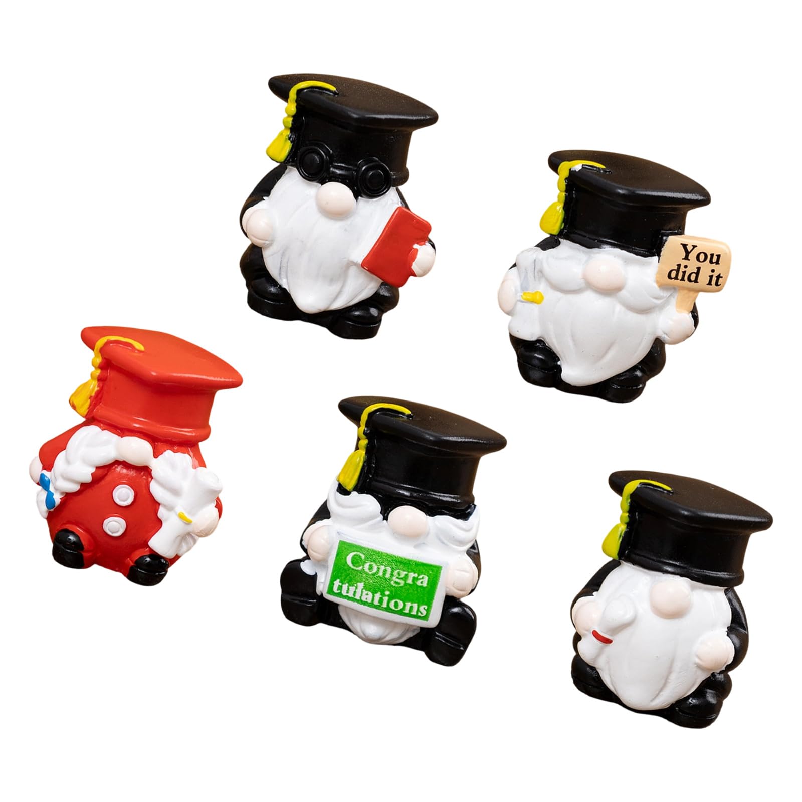 Snorvixre 5PCS Miniature Graduation Gnomes Adorable Resin Ornament Car Display Figurines for Craft and Tabletop Display Fanciful Resin Dwarfs