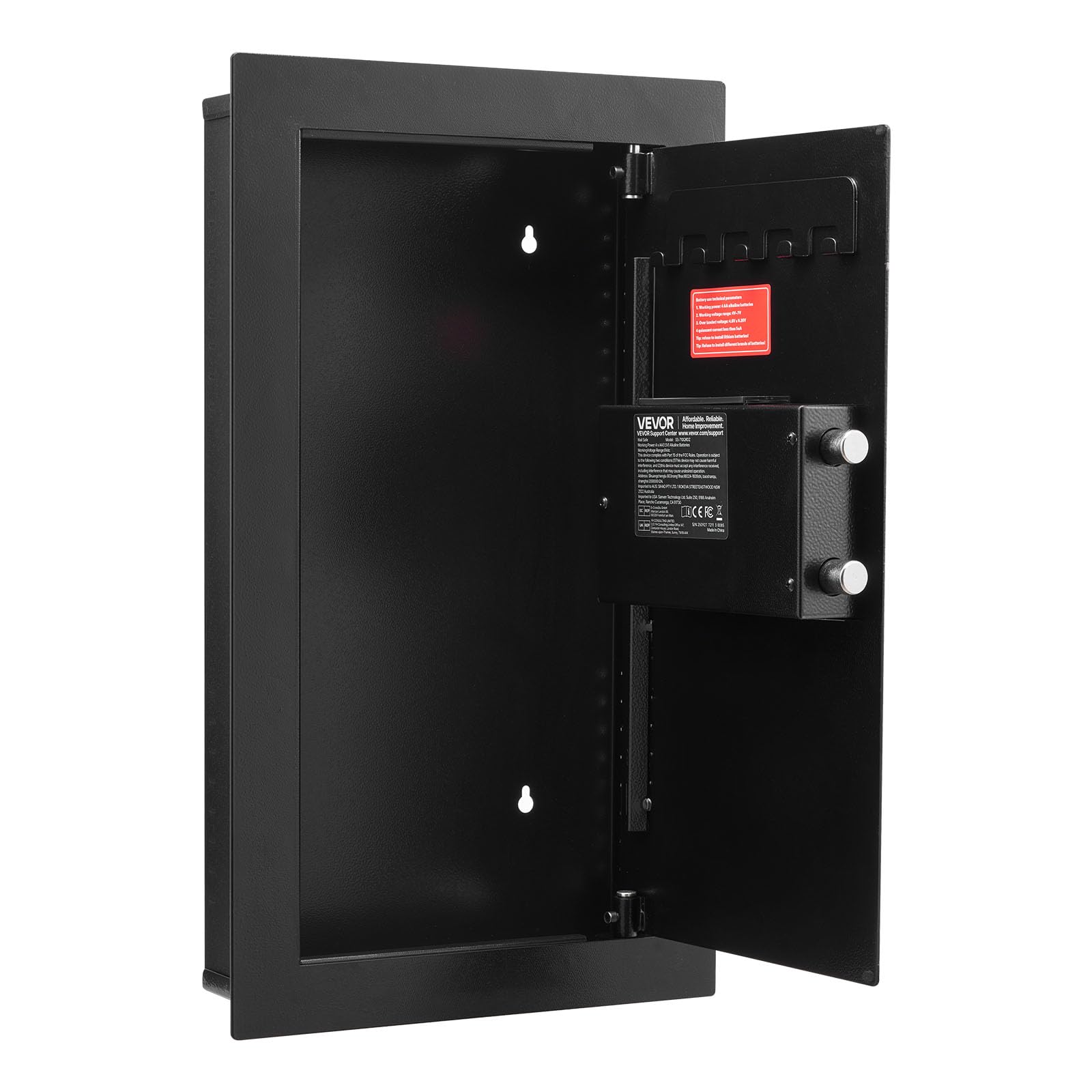 VEVOR Caja Fuerte Mural con Contraseña y Llave, Carcasa Empotrada de Acero Laminado en Frío Q235 con Estantes Ajustables e Iluminación LED, para Dinero, Joyas y Pasaporte, 102 x 370 x 630 mm, Negro