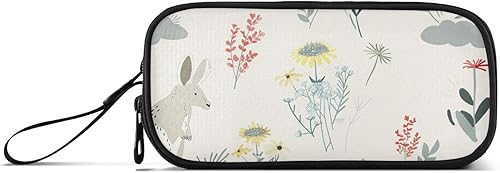 Bolsa de lápices de nailon para niños, estilo Oliver Jeffers, estilo canguro, estampado floral, nube blanca vaquera, gran capacidad, estuche para