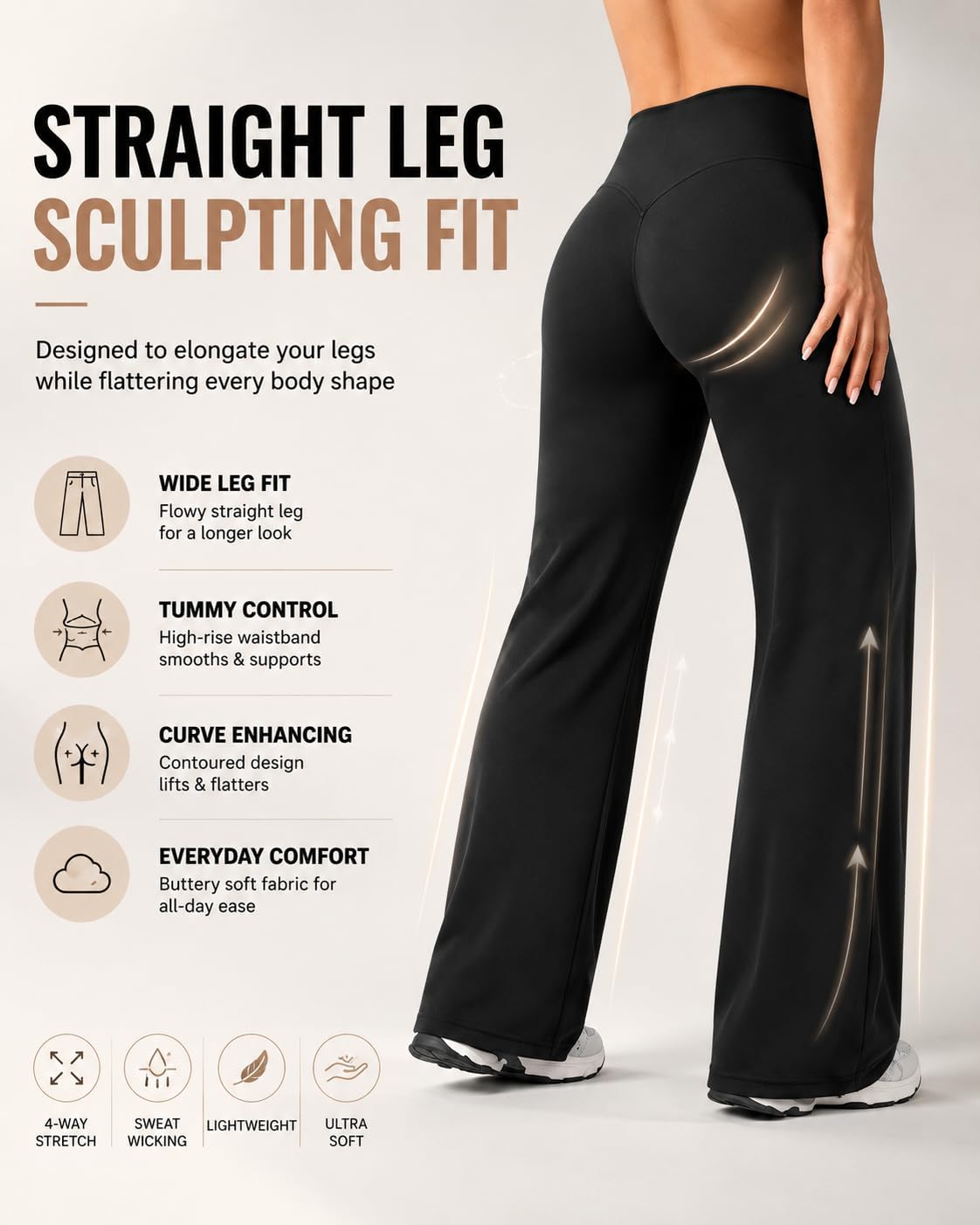Women Straight Leggings Bottoms Wide Leg Pants High Waist Stretchy Comfy No Front Seam Yoga Workout Sweatpants