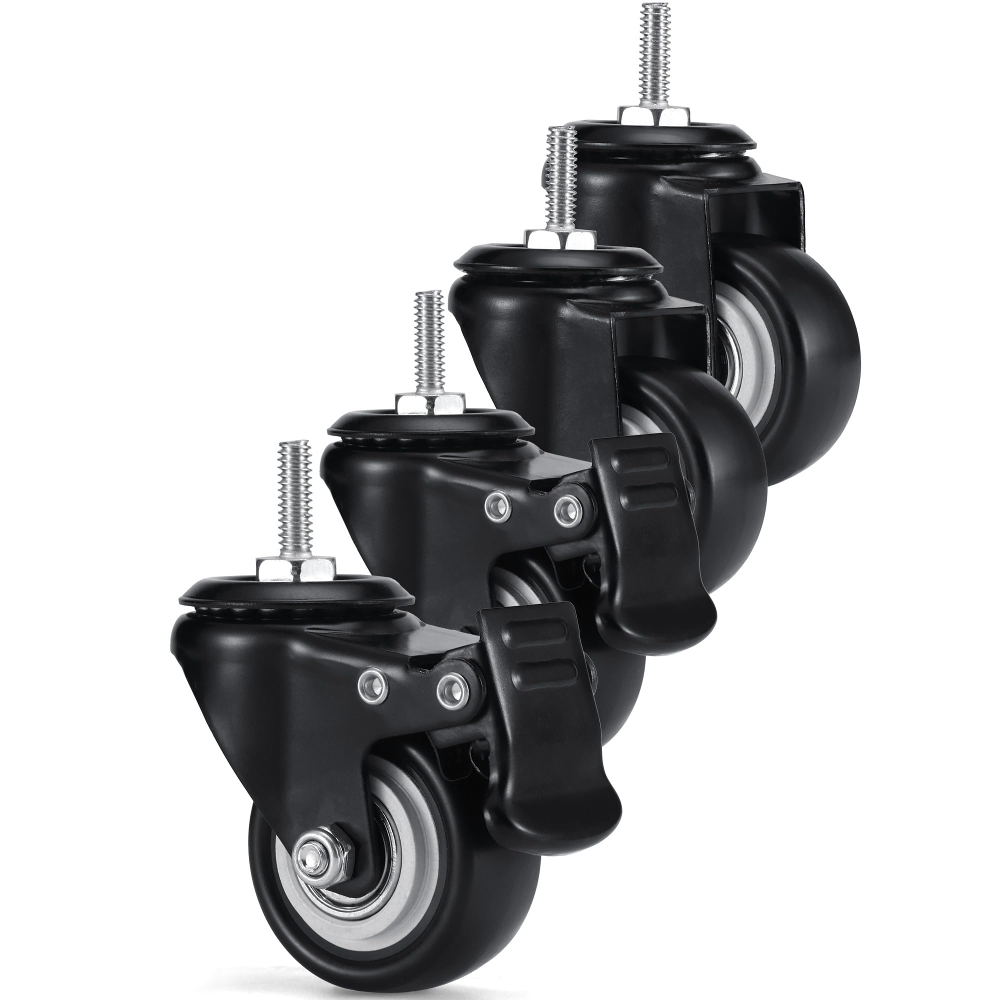 Kółka 1/4", 1/2", 3/8", 5/16", M12, M10, M8 z gwintowanym trzpieniem (wszystkie w zestawie), zestaw 4 przemysłowych kółek jezdnych do regałów z drutu stalowego, regałów metalowych, wózków, mebli