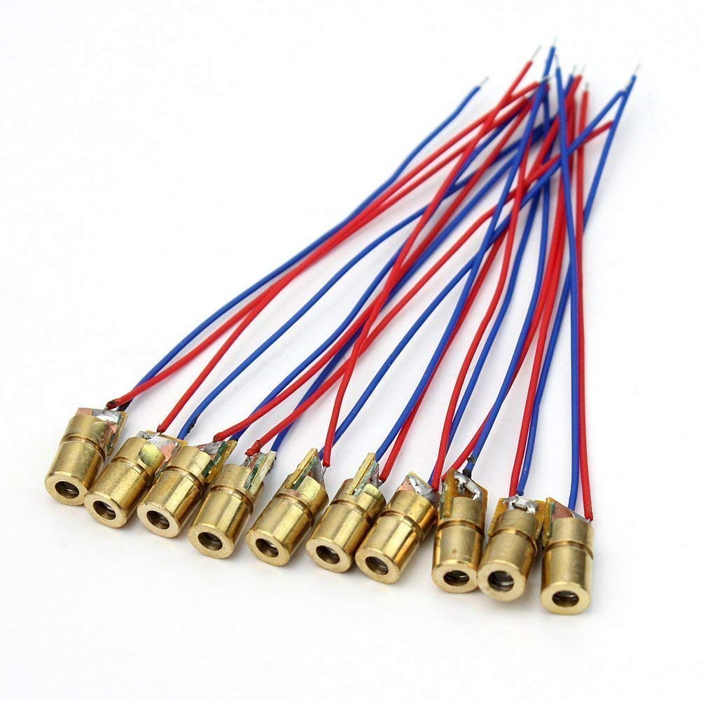 UIOTEC 10Pcs DC 5V 5mW 650nm 6mm Laser Dot Diode Module Red Copper Head Tube