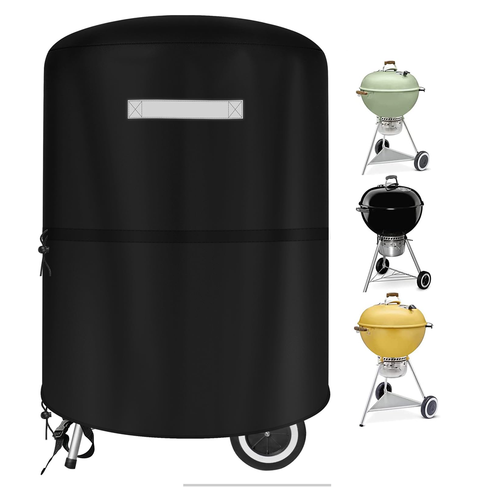 Grill Cover for Weber 22 Inch Charcoal Kettle - Outdoor Heavy Duty Waterproof BBQ Barbecue Grill Cover for Weber Char-Broil 22 Inch Charcoal Kettle Grills with Hook-and-Loop Straps & Drawstring, Black