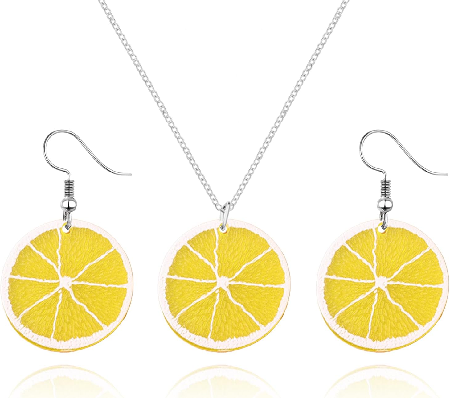ONLYJUMP Charm Lemon Earrings Glow Necklace Set for Women Statement Lime Green Wedge Slice Realistic Citrus 3D Dangle Earrings Sweet Lightweight Fruit Necklace Fun Lemon Dangle Earrings Jewelry Set Gifts