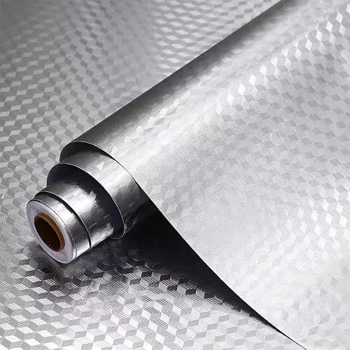 耐熱 防油 防水 キッチンシール 60×100cm ステンレス調 アルミ箔 防火 粘着シート 格子銀