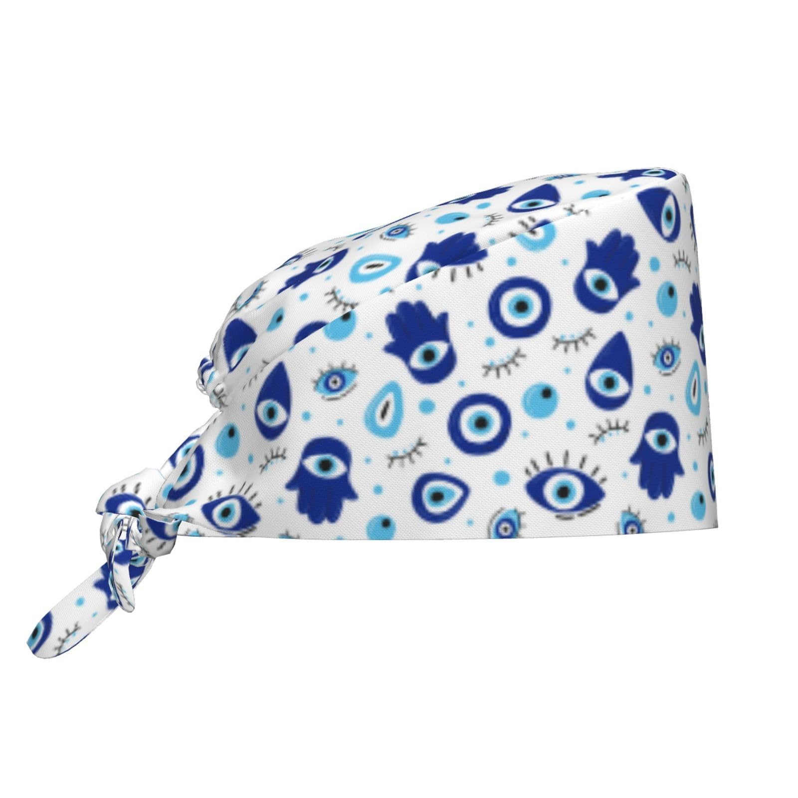 Scrub Caps Women Men - Vintage Blue Evil Eye Soft Comfy Adjustable Working Cap Scrub Hats Surgical Caps for Women Men with Sweatband, Waterproof Nurse Caps for Women Men