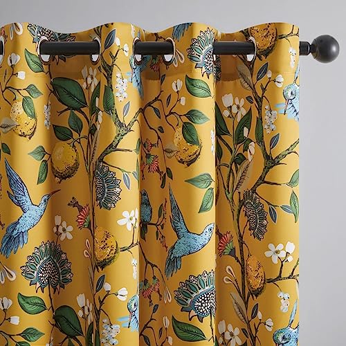 Topfinel Mustard Yellow Vintage Curtains & Drapes 84 Inches Long, Grommet Luxury Whimsical Floral...
