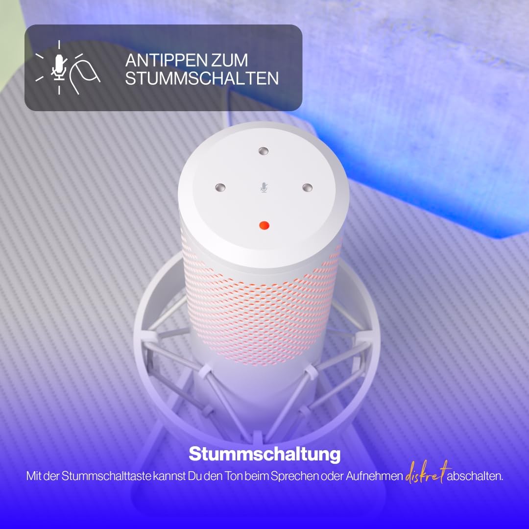 ENDORFY AXIS Streaming Onyx White USB RGB Mikrofon, 24 Bit/192 kHz, Niere, Stereo, Kugel, Bidirektional, Kopfhörer Monitoring, Touch Mute, Streaming, Podcast