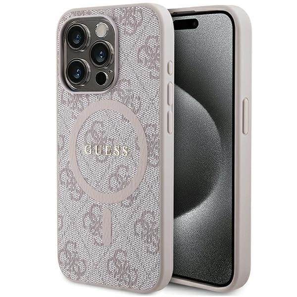 Guess GUHMP15XG4GFRP Hülle für iPhone 15 Pro Max 6.7 Rosa hardcase 4G Collection Leather Metal Logo