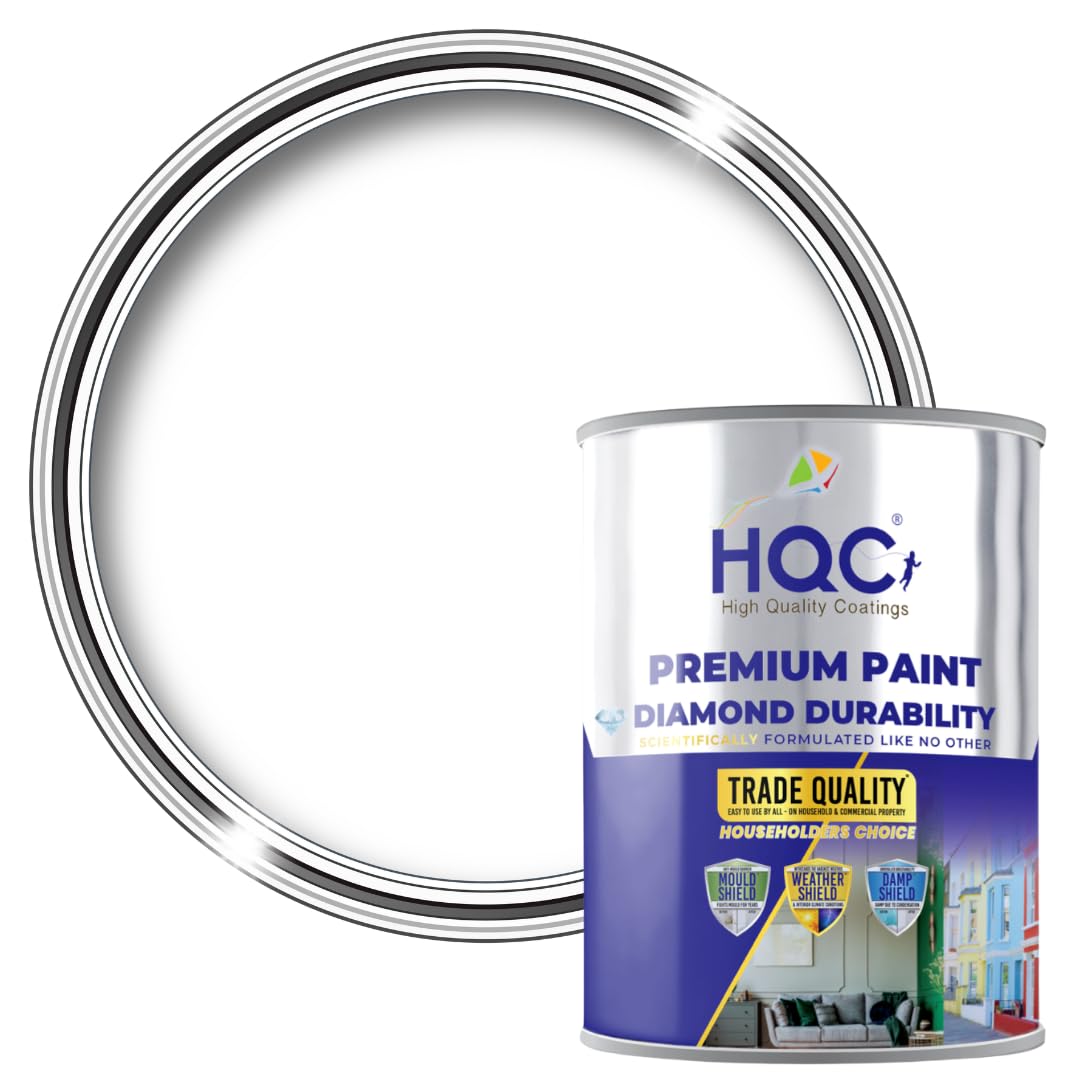 HQC Smooth Masonry Paint - White - 2.5L - Weatherproof Exterior Wall Coating
