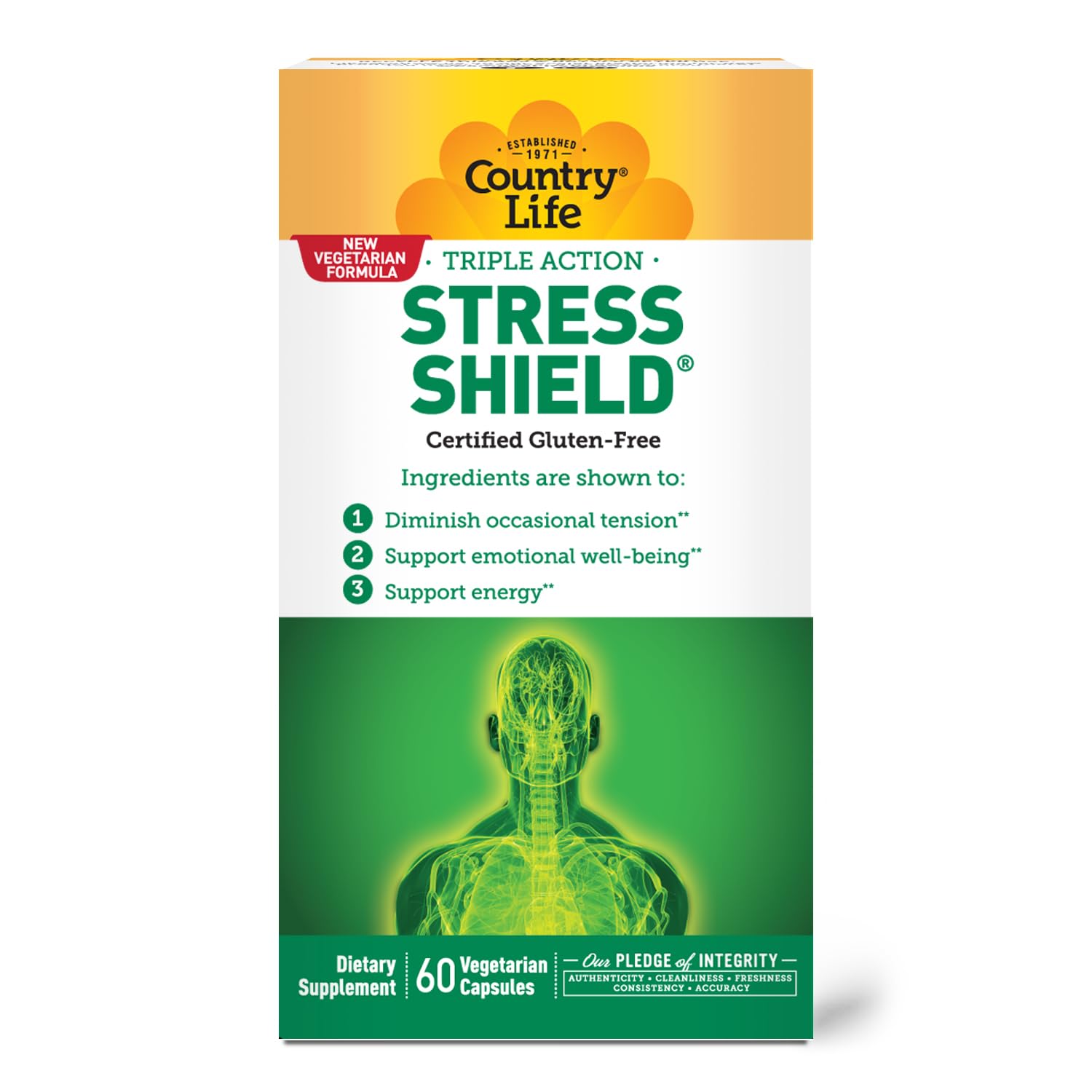 Country Life Stress Shield with Ashwagandha and B Vitamins, 60 Capsules