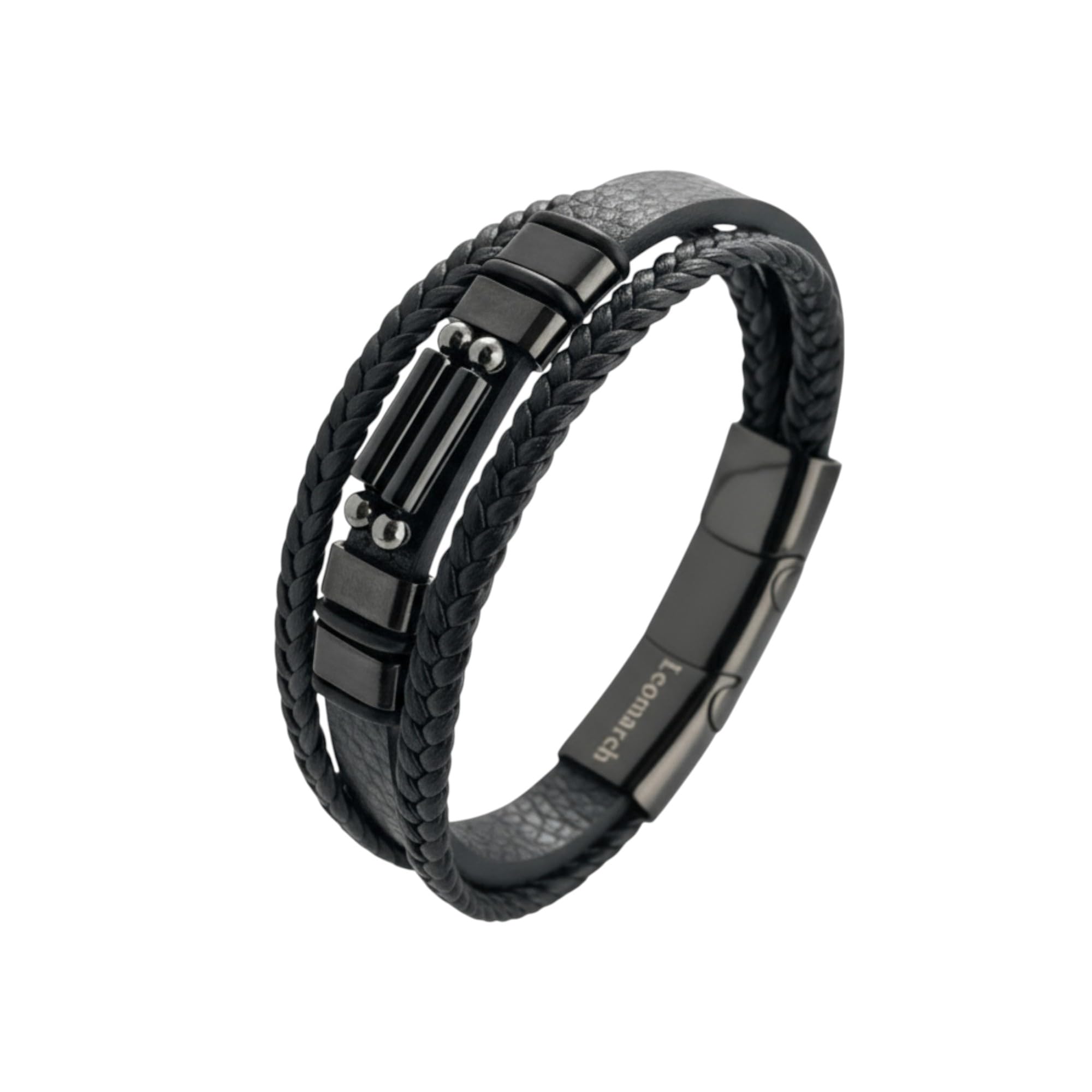 Leomarch Herren Armban |Größenverstellbar dank 1,5cm Verlängerung |Schwarzer Edelstahl Magnetverschluss |Mehrreihig geflochten |Männerschmuck in Geschenkbox (Schwarz | HämatitSchwarz | Hämatit, 21)