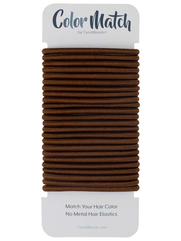 Cyndibands Elastic Hair Ties – Brown - No Damage 4mm Ponytail Holders for Women & Kids, 24-Pack Hair Elastics in Neutral Colors