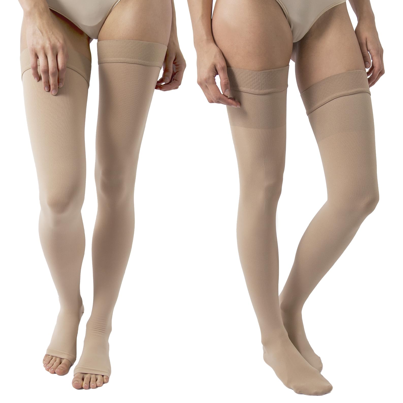 Beman 407A - Autoreggenti Medicali K1 Classe 1, Compressione Graduata 15-21 mmHg, Punta Aperta Unisex, Tallone Rinforzato e Cuciture Piatte, Elastici Resistenti
