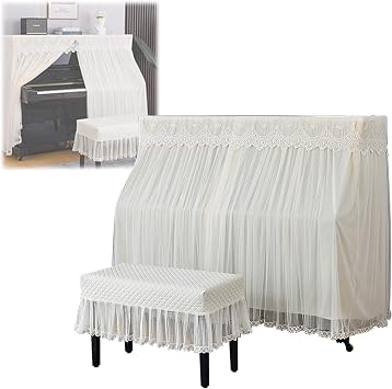 ESOYAWE Piano Cover Full Cover Upright Piano Cover Protector, Embroidery Lace Thickened Quilting Process Cloth Upright Piano Cover, Dustproofing Piano Cover Set