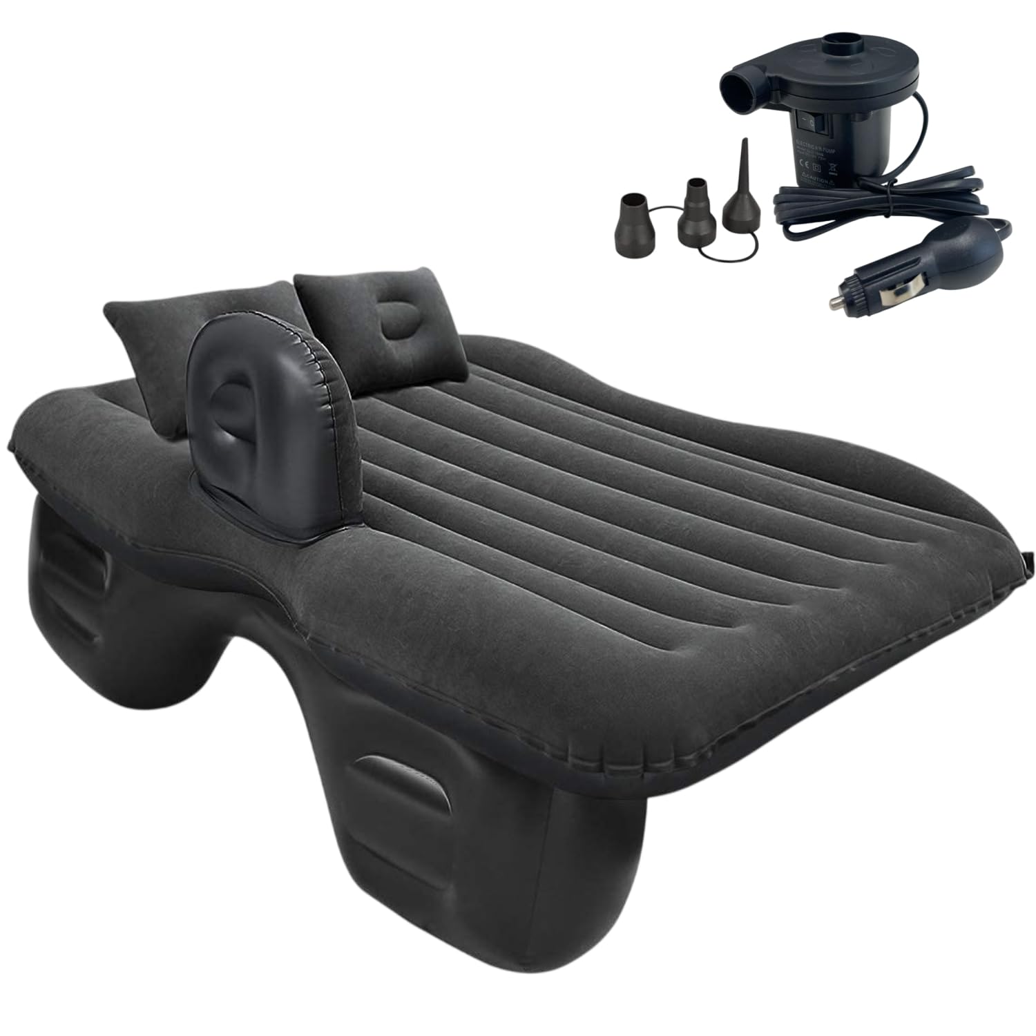 Car Air Mattress with Pump & 2 Pillows | Inflatable Back Seat Bed | Comfortable Travel Sleeping Car Bed for Kids & Adults | Perfect for Long Drives, Camping, Picnics & Outdoor Rest (Black)-image-1