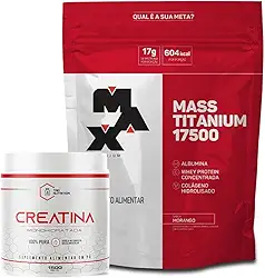 Kit Hipercalórico Hiper Mass Titanium 17500 1.4kg + Creatina 150g TAG 100% Pura - Max Titanium (Refil 1400g, Morango)