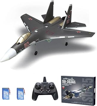 4CH RC Jet Fighter, Su35 RC Plane for Beginners, 2.4Ghz Remote Control Airplane for Adults, Fighter Warplane with 6 Axis Gyro Stabilizer, 3D/6G Fly Mode, 2 Batteries, Easy to Fly