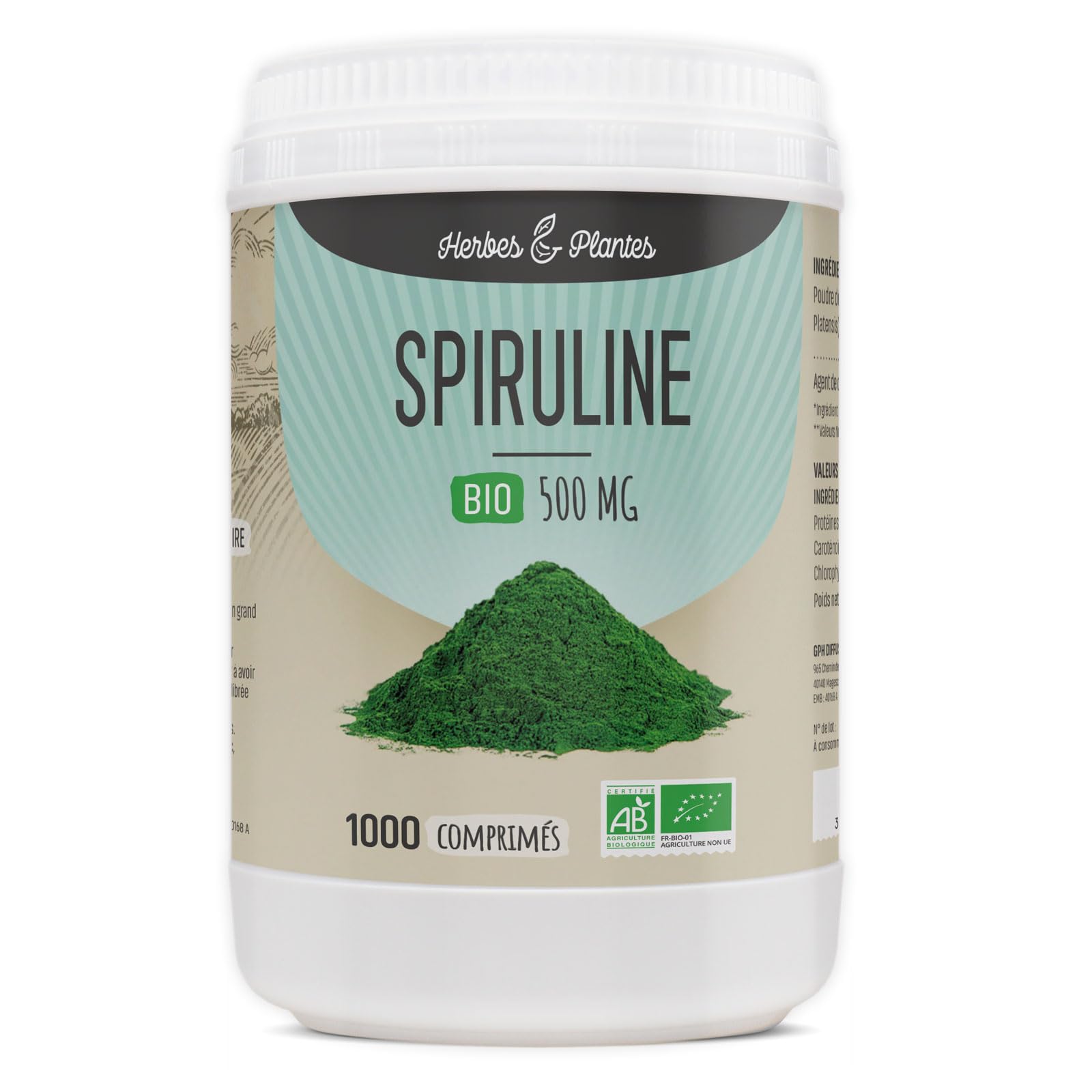 Herbes Et Plantes Spiruline Bio 1000 Comprimés 500 mg
