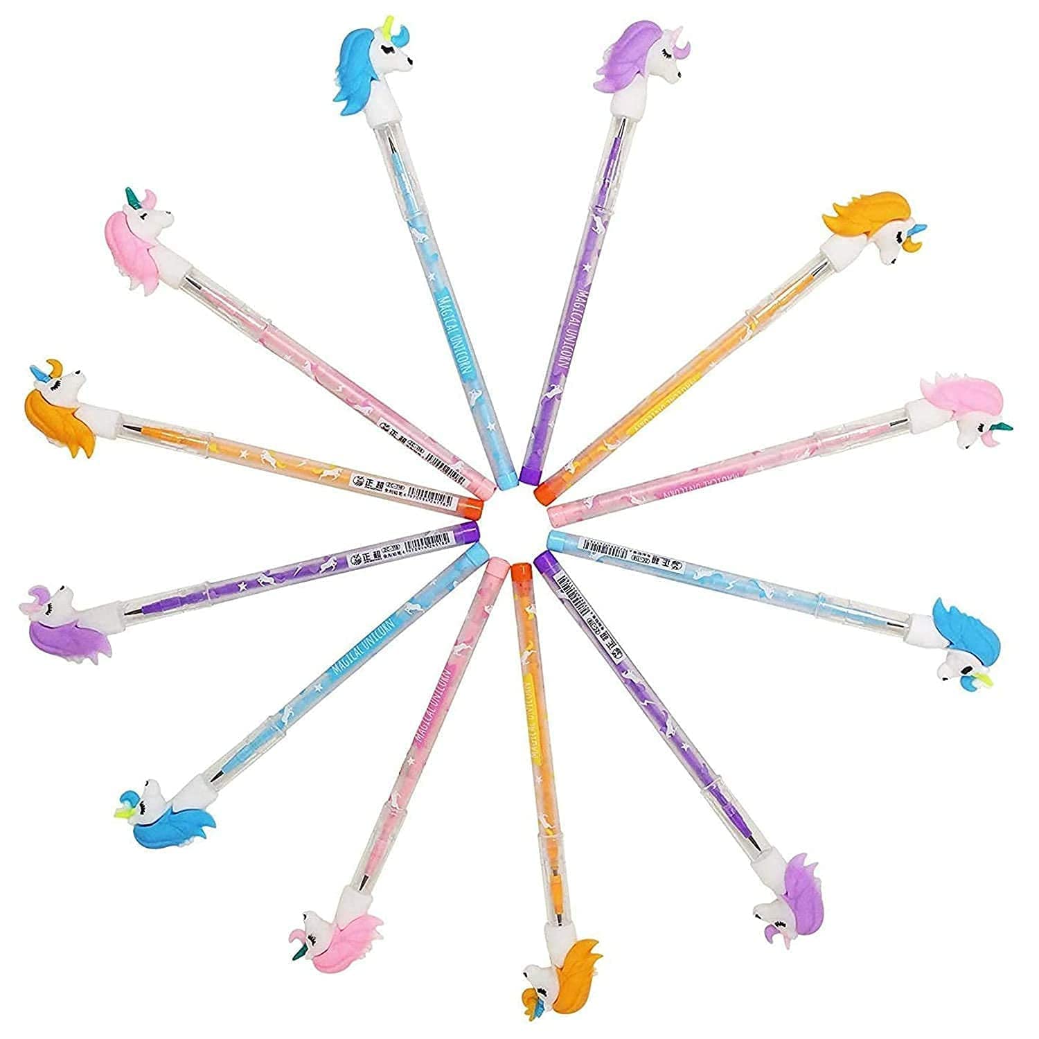 Krupasadhya Unicorn Stack Pencil Beautiful Designer Unicorn Pencils (Pack of 12 Pencils) Assorted Colours for Kids Girls Return Gift Birthday Party School Supply