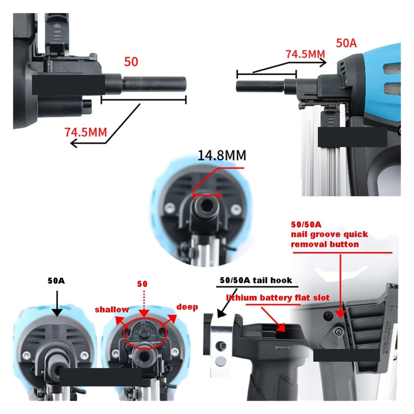 GSN50 elektryczny pistolet do gwoździ drzwi i okna gwoździarka do betonu bezprzewodowy zszywacz do kadrowania lekki przenośny z plastikową obudową (Color : 40B, Size : Blauw)