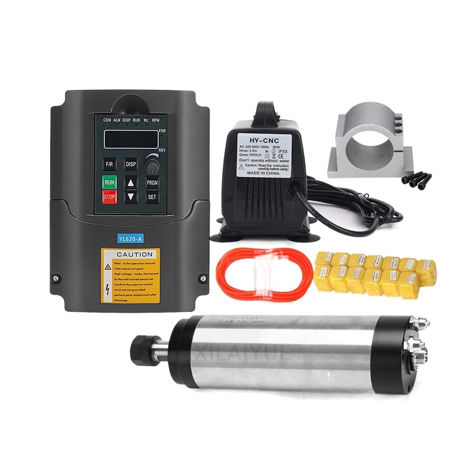Lloopk 1.5Kw With Er11 Cnc Spindle, 1.5Kw/2.2Kw Water Cooled Spindle Cnc Motor+2. Vfd+ 80Mm Clamp + 80W 3.5M Pump +13Pcs Er20 Collet For Router(1.5Kw With Er11)