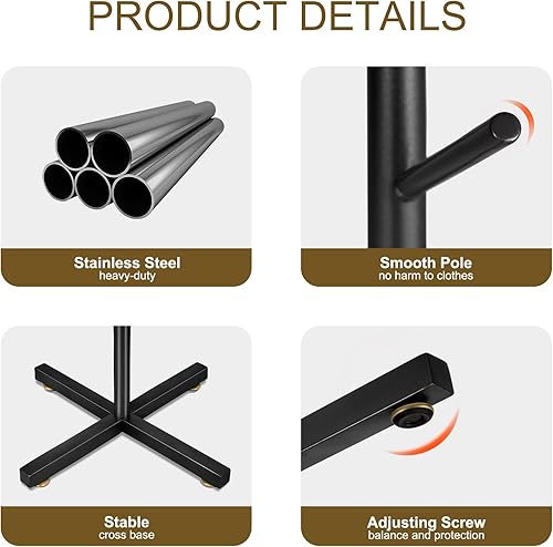 Miniatura 3 de ZOZOE Perchero de Pie de Metal Moderno, Perchero Independiente con 8 Ganchos, Percheros Fáciles de Ensamblar, Perchero Negro Tipo Árbol para Base