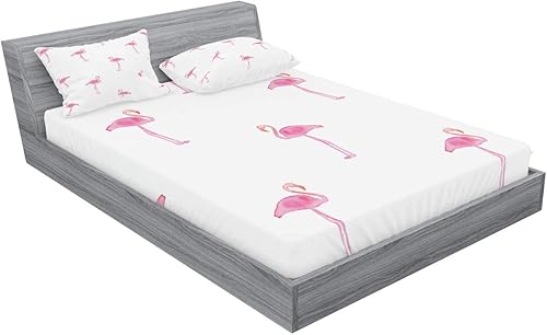 Miniatura 2 de Lunarable Juego de sábanas bajeras y fundas de almohada, diseño de flamencos con efecto de pintura de acuarela, diseño simple, estampado decorativo