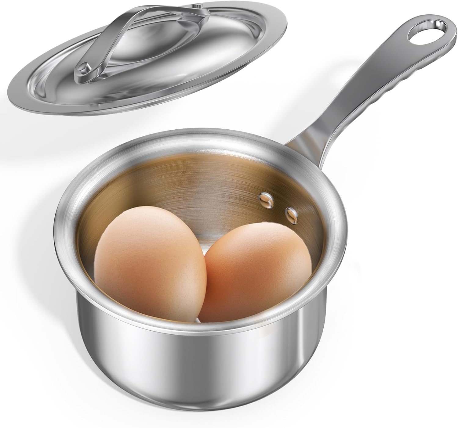 Macevia Mini Sauce Pan with Lid,Stainless Steel Butter Warmer Small Pot, For All Stoves Multipurpose Use for Home Kitchen or Restaurant (10.8oz/320ml) - Silver 0.34 Quart Silver