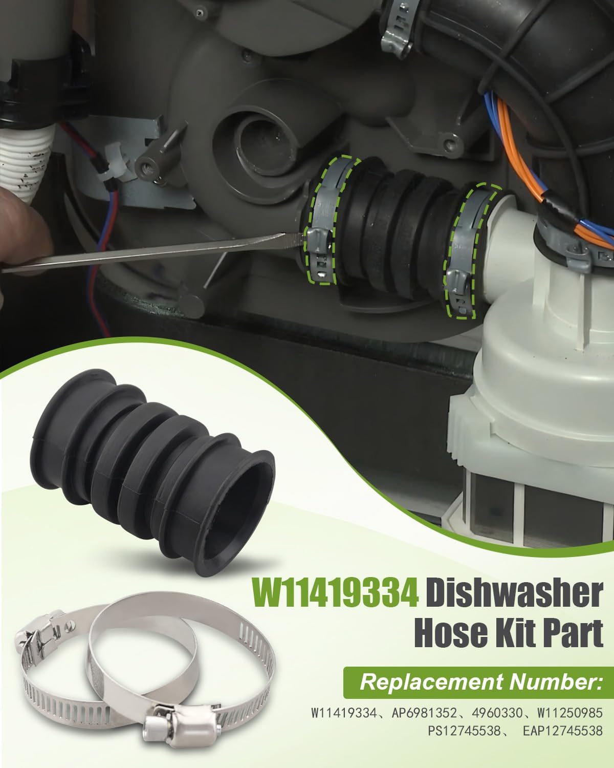 Dishwasher Hose Kit Fit for Whirlpool Jenn-Air KitchenAid Maytag Dishwasher, Fit for Kenmore Dishwasher # W11419334 AP6981352 4960330 W11250985 PS12745538 EAP12745538