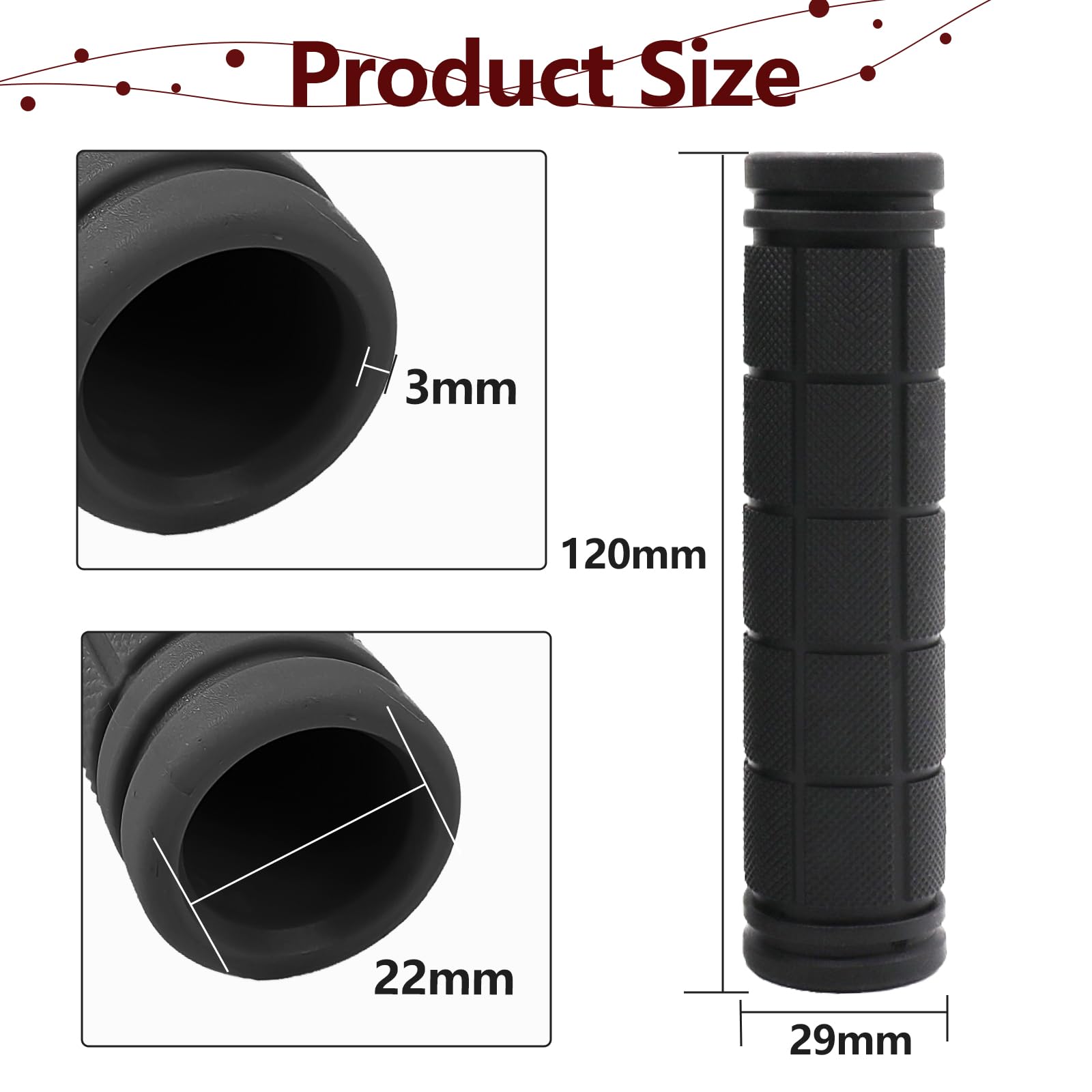 Manopole Per Bici In Gomma - Antiscivolo, Ergonomiche, 120mm, Nero