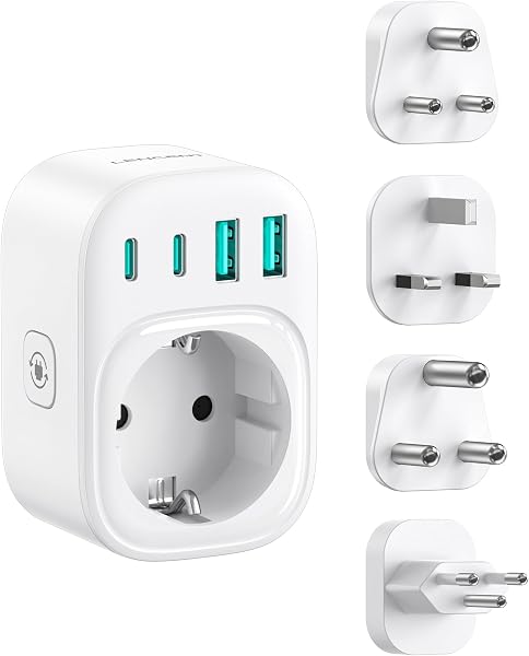 LENCENT Set Spina di Tipo D, G, M, N da Viaggio, Adattatore Presa Brasile, Spina Rimovibile per Regno Unito, Inghilterra, India, Sri Lanka, Sudafrica, Brasile, Malesia, Presa Schuko a UK IN - 1