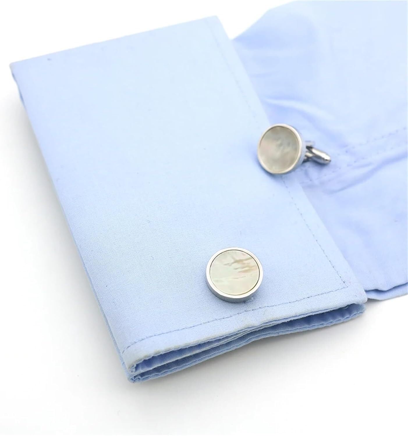Boutons de manchette pour hommes, Boutons de manchette en nacre argent sterling, boutons ronds laiton