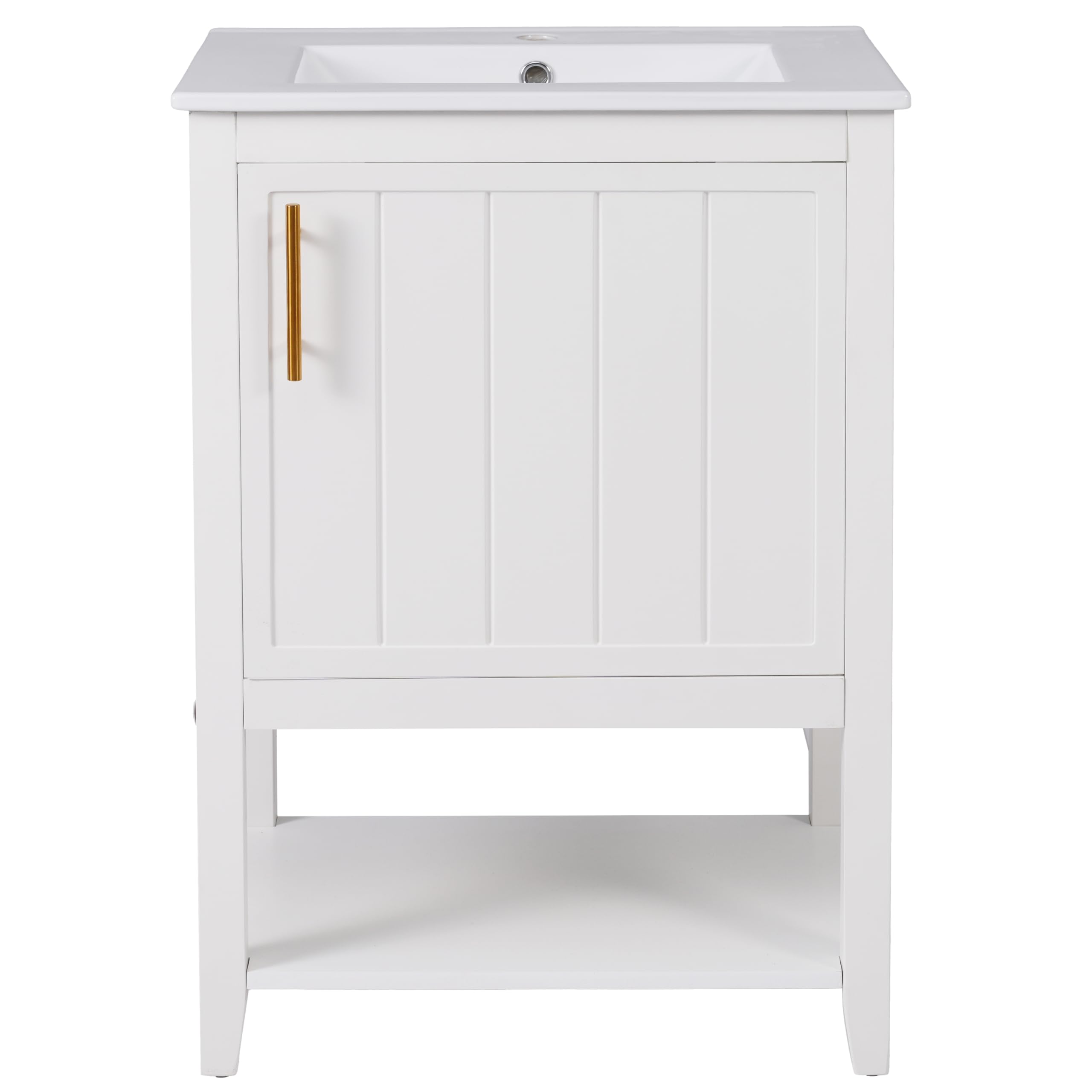 Lexiou Mueble de baño individual para lavabo de 60 cm con lavabo de cerámica, con estante (blanco)