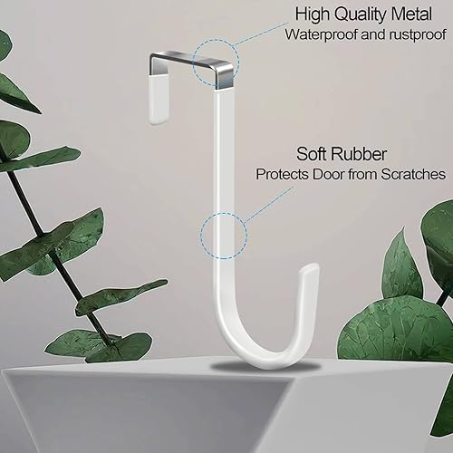 Miniatura 5 de Paquete de 6 ganchos para colgar sobre la puerta, ganchos de goma suave que evita arañazos, ganchos blancos para puerta de baño, sala de estar,