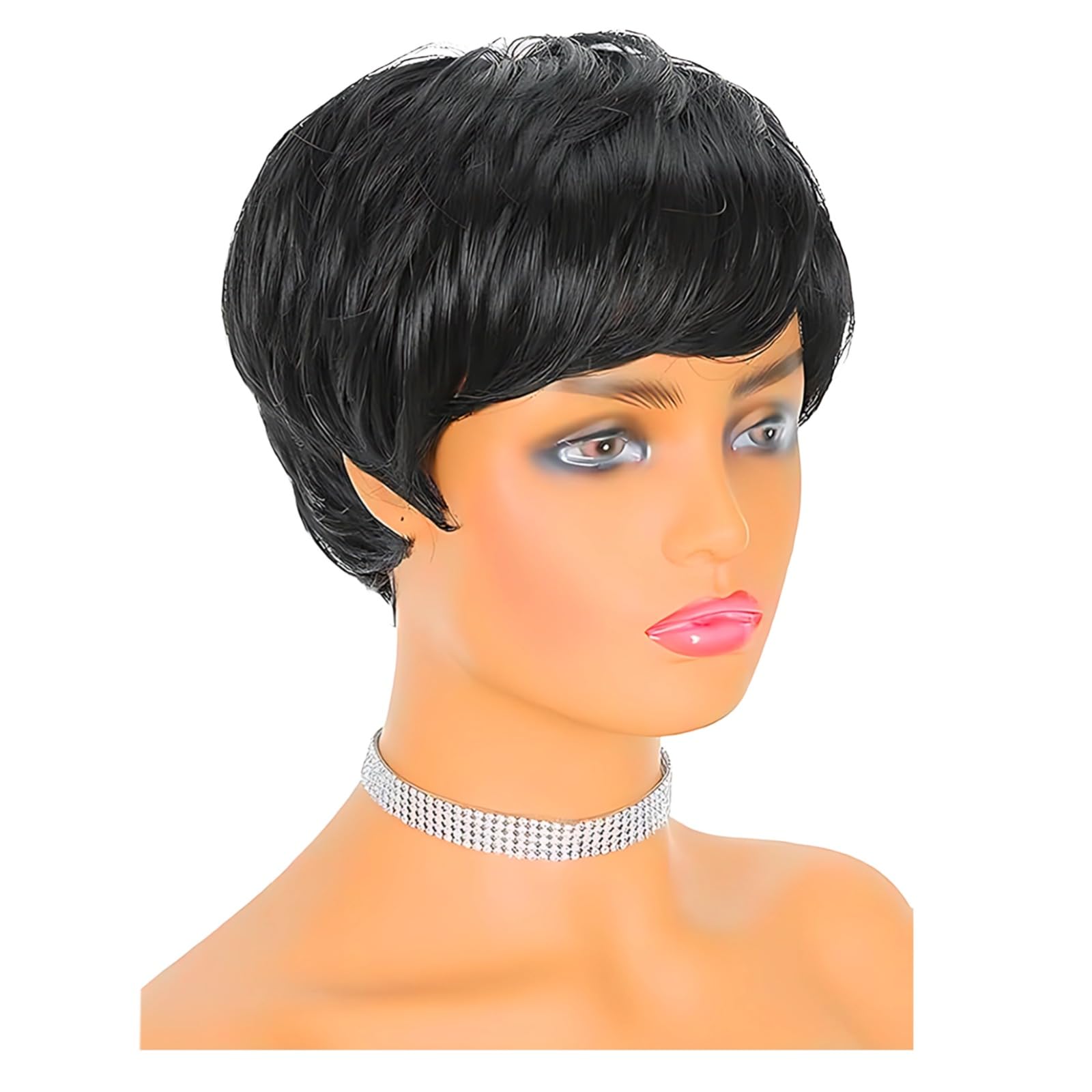 Schwarze Pixie-Perücke, kurze Pixie-Cut-Perücke mit Pony, hitzebeständige synthetische Fasern, atmungsaktive Kappe, 15,2 cm Länge, natürlicher Look, vielseitig frisierbar
