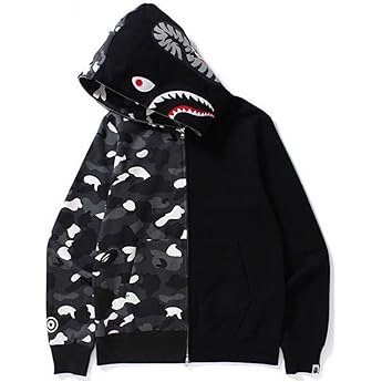 FDTURES 24ss Pair Fashionable Casual Top Bap Japanese Trendy Brand Shark Head Splicing Night Light Men and Women Hooded Sweatshirt Zip Fleece Sweat Jacket
