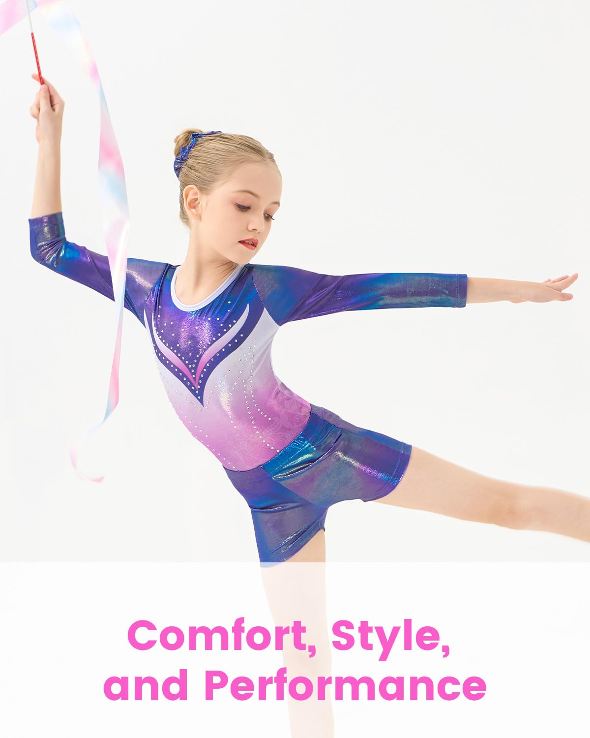 Ensemble de Justaucorps de Gymnastique 3 Pièces pour Filles avec Sequins Dégradés, Unitards de Ballet 3-12 Ans