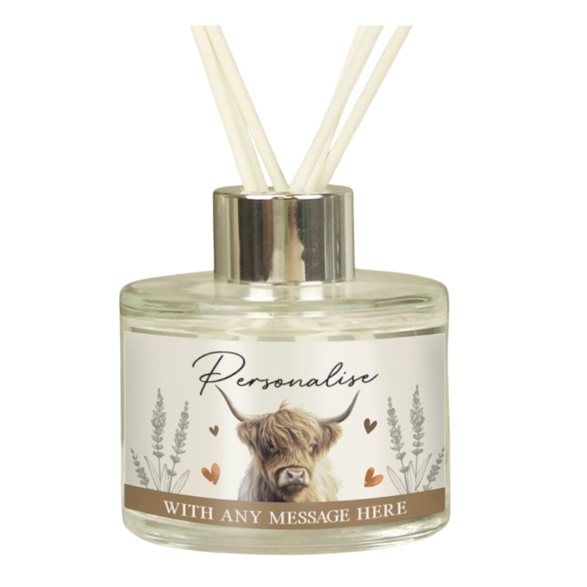 Caleli Gifts Clear Personalised Highland Cow Reed Diffuser