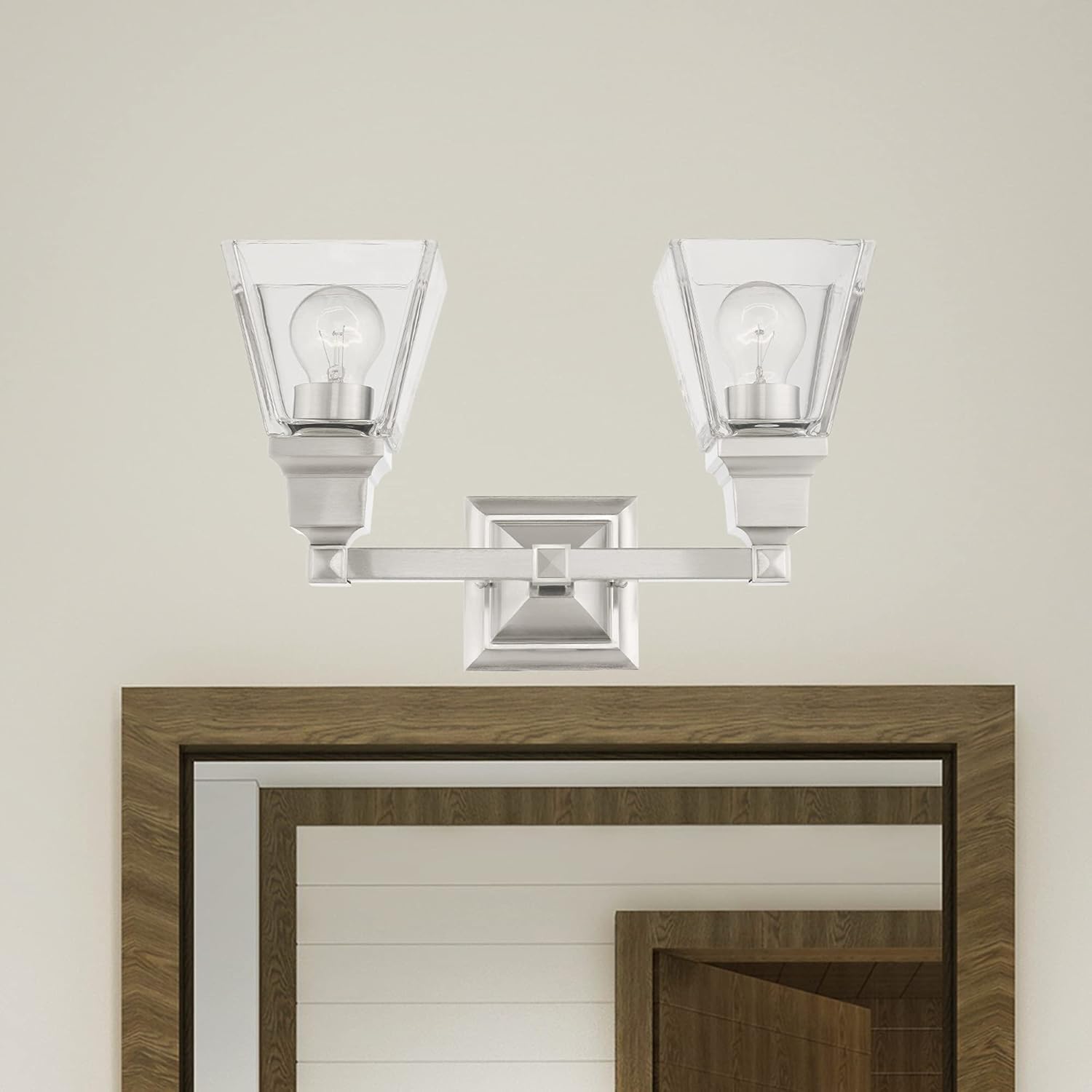 Brushed Nickel 2-Light Vanity with Clear Glass