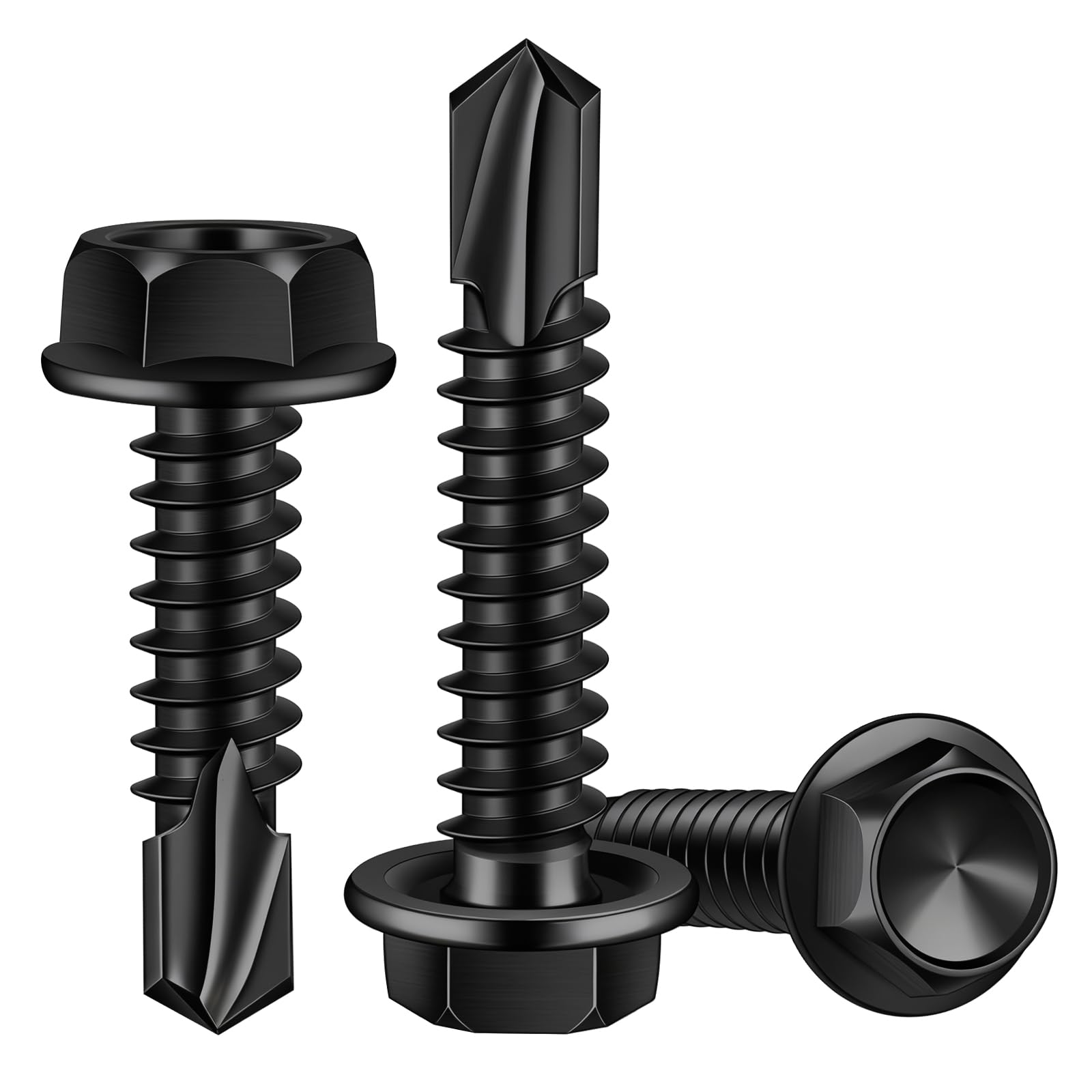 Tornillos Tek de chapa autoperforantes con punta de taladro, acero inoxidable 410, óxido negro, 50 unidades