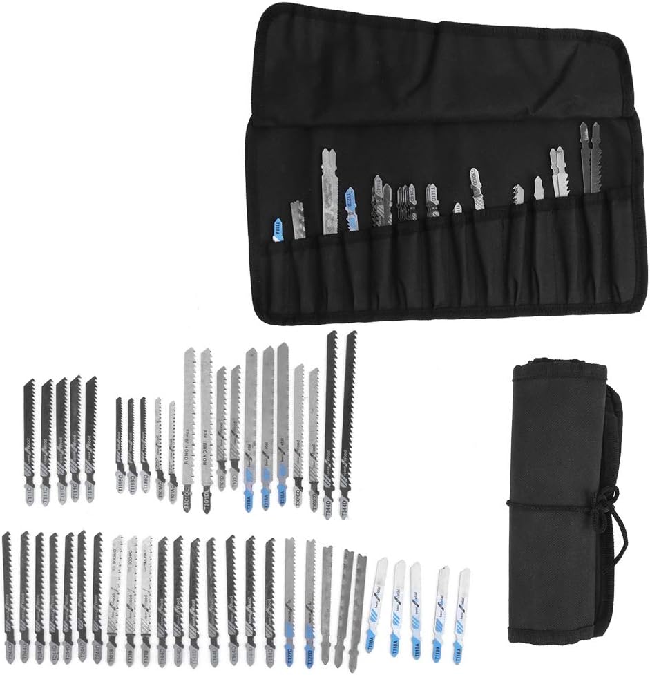 48 Pcs T-Shank Jig Saw Blades Set with Storage Case, HSS Metal Universal Fine Middle Tooth Kit Cutting Tools for Wood Plastic and Metal Cutting
