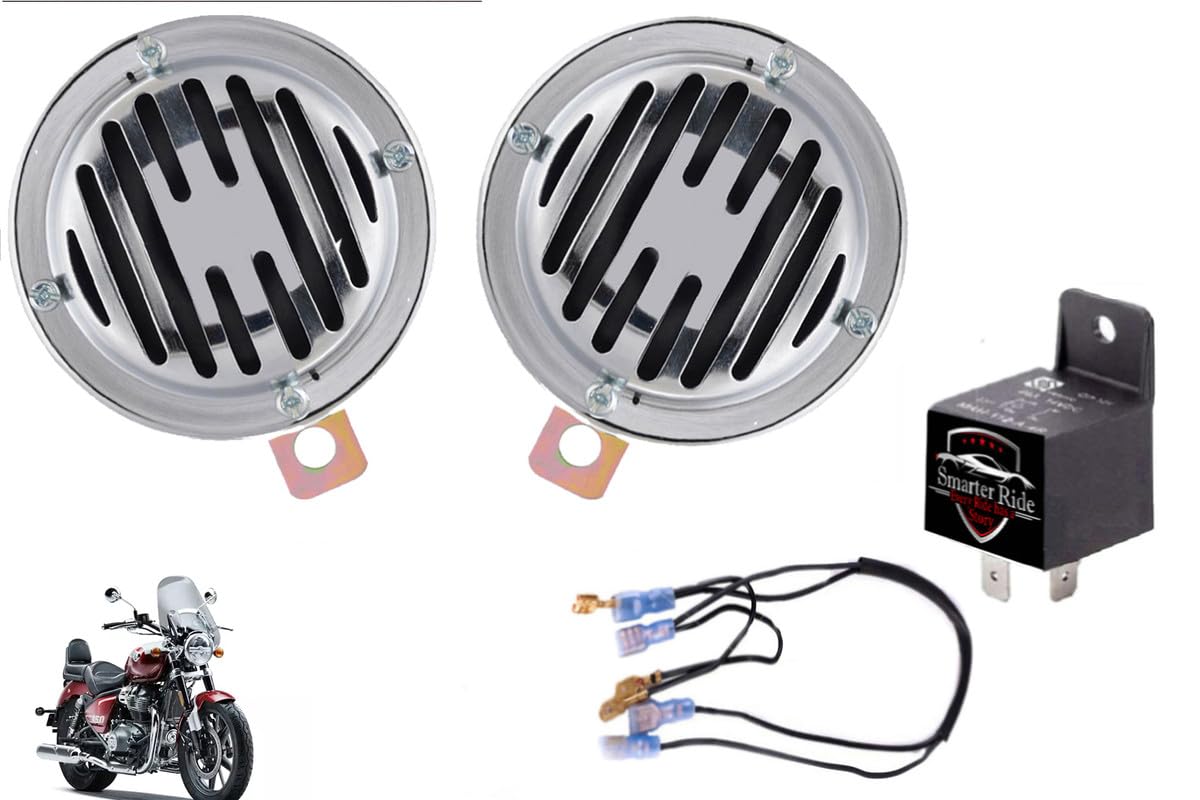 Smarter Ride 125MM Super Tone Chrome Bike Horn Set of 2 Compatible with Royal Enfield Super Meteor 650 (Chrome Horn, Free Relay and Wire)-image-29