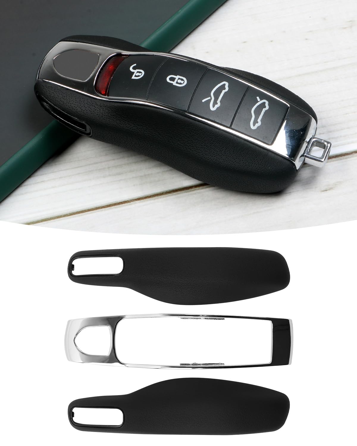 Skórzany kluczyk FOB -osłona do Porsche Macan Panamera 911, osłona klucza do kluczy Porsche Cayenne 718 Cayman Boxster Accessoires (czarna)